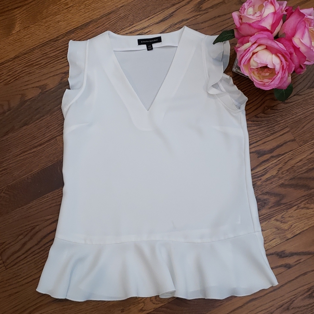 Banana Republic White Peplum Blouse Size XS